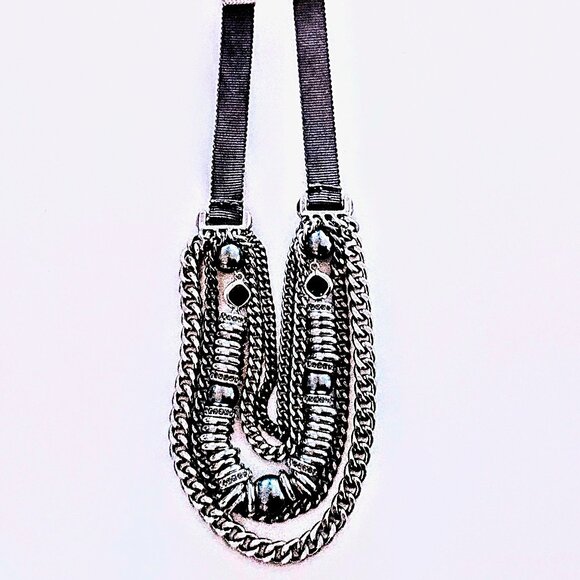 Stainless Steel Multi Chain, Ring & Bead 16-19" Necklace ~ Varied Silver Tones! - Picture 4 of 14